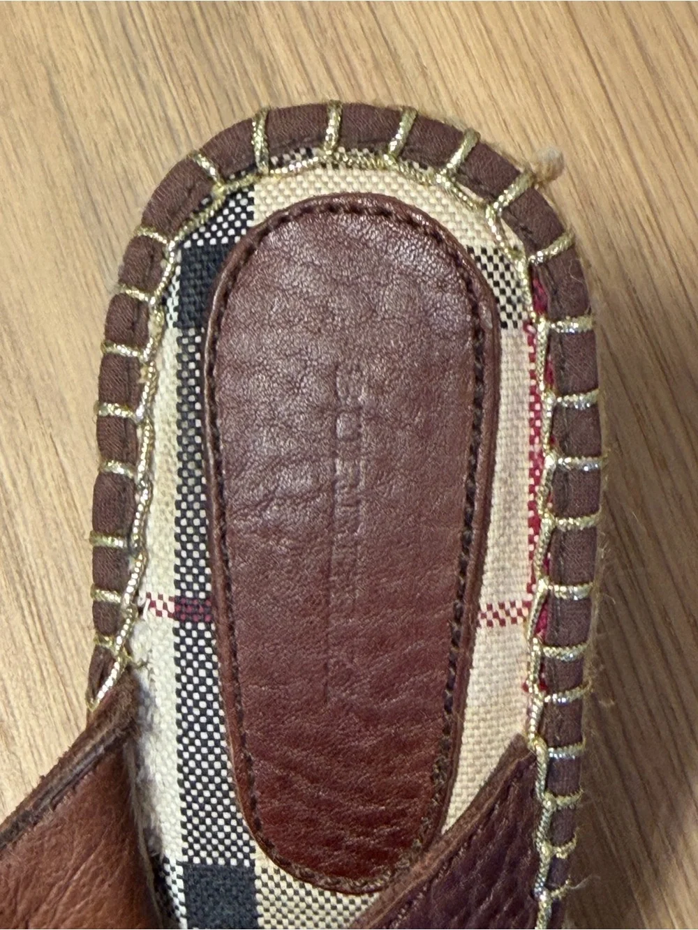 Burberry Brown Leather Espadrille Wedge Thong Sandals